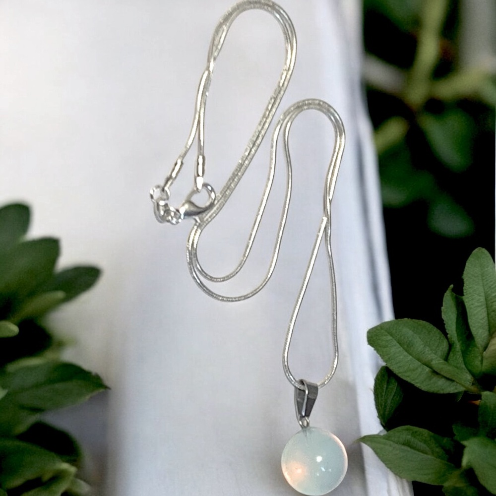 Moonstone Round Pendant & Sterling Necklace With Snake Chain & Lobster Clasp - Picture 3 of 8